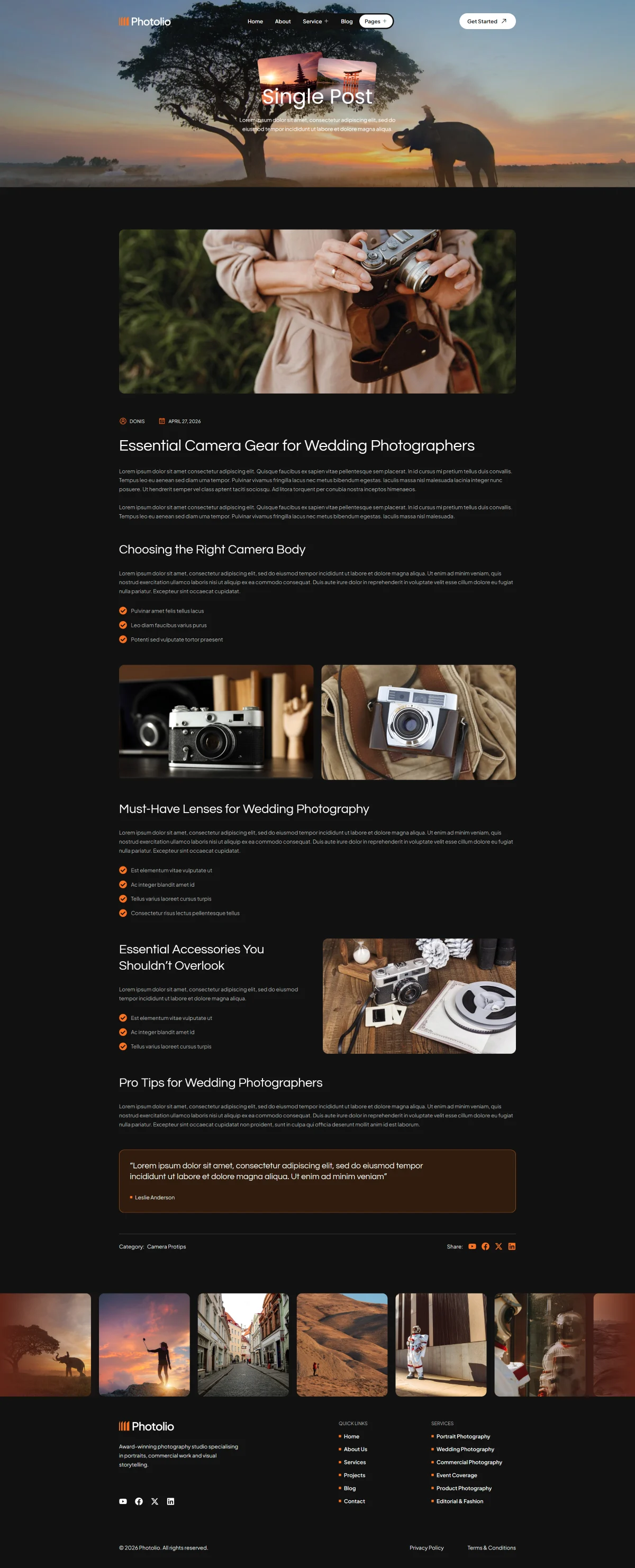Photolio – 摄影工作室与作品集 Elementor 模板套件 Preview 1