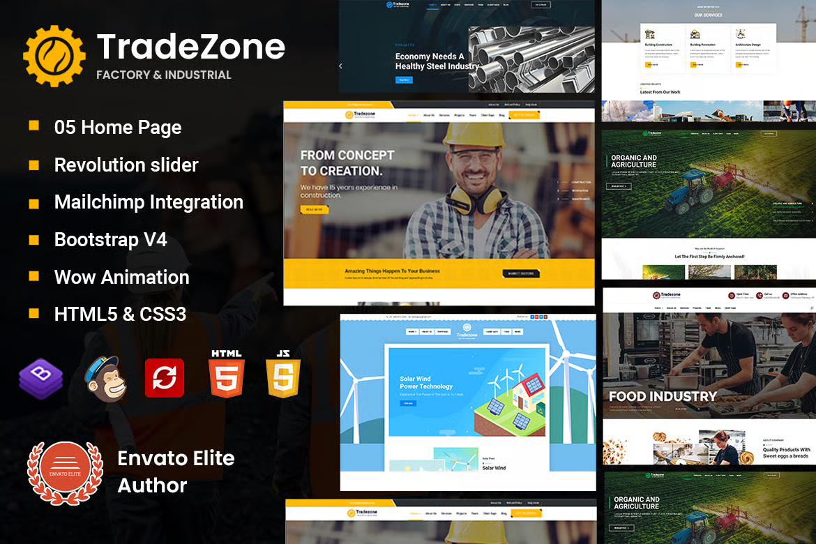 TradeZone — 工厂工业单页 HTML 模板 Preview 1