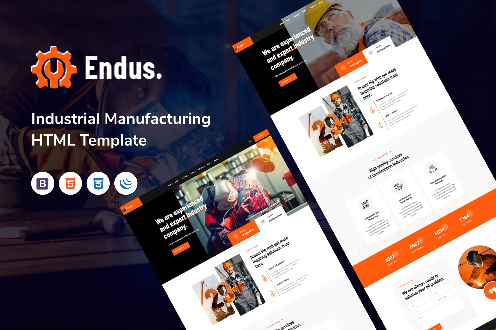Endus – 工业制造 HTML 网站模板 Preview 1