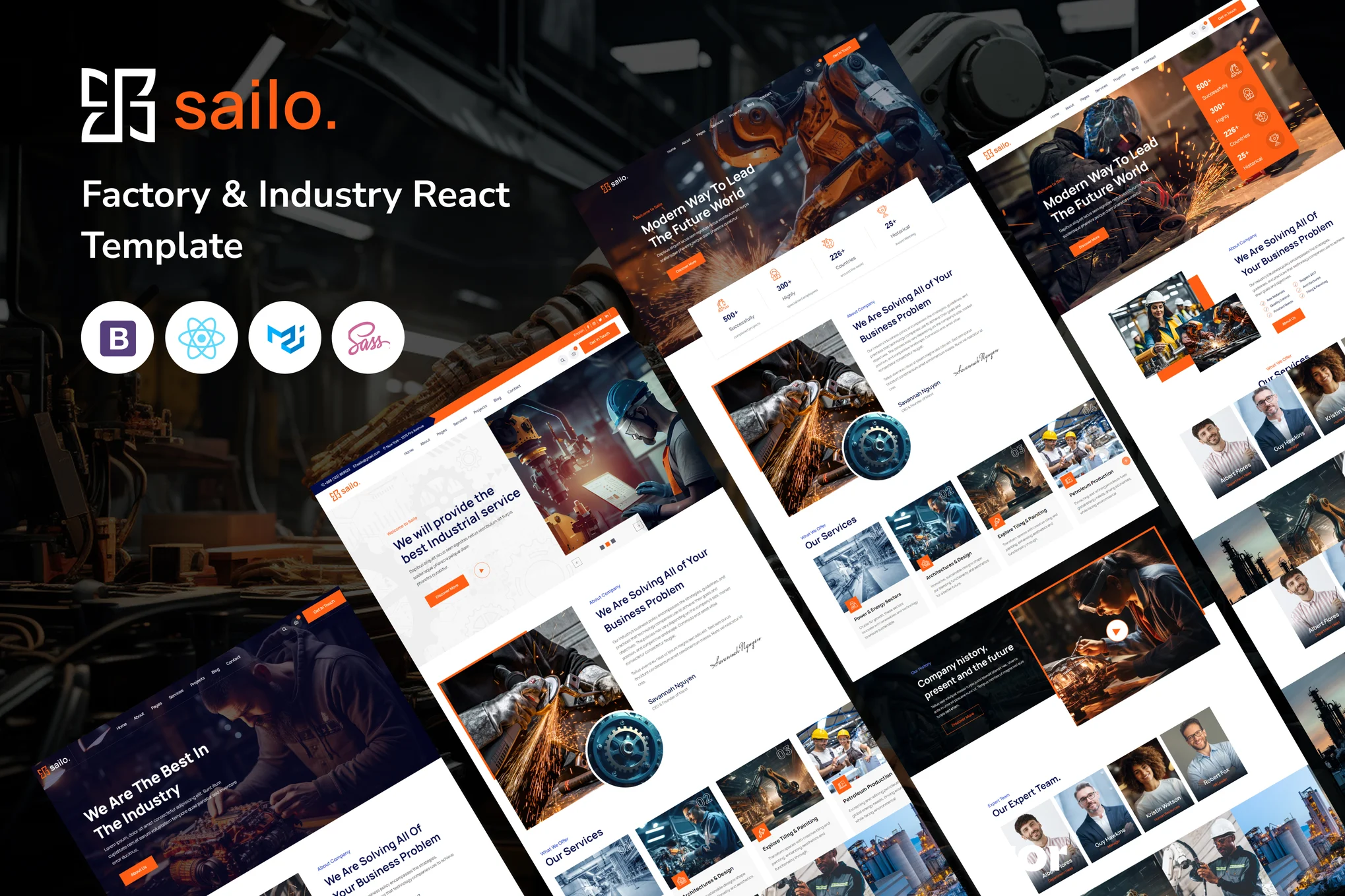 Sailo – 工厂工业行业 React 网站模板 Preview 1