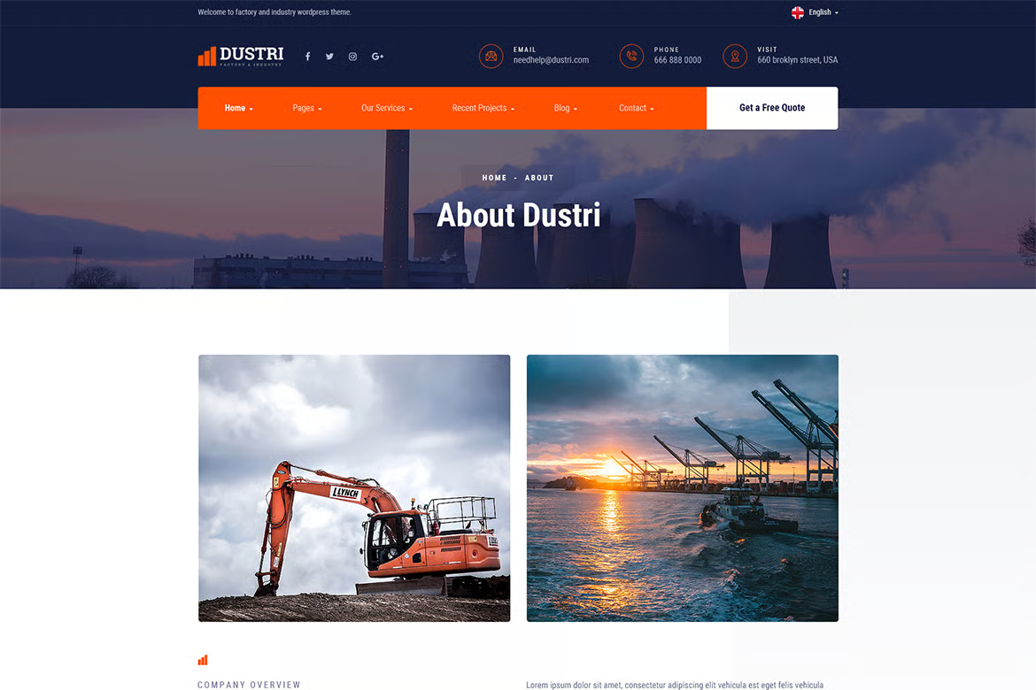 Dustri — 工厂与工业企业 HTML 网站模板 Preview 2