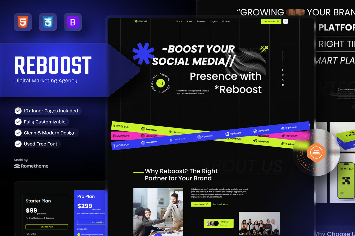 Reboost – 数字营销机构 HTML 网站模板 Preview 1