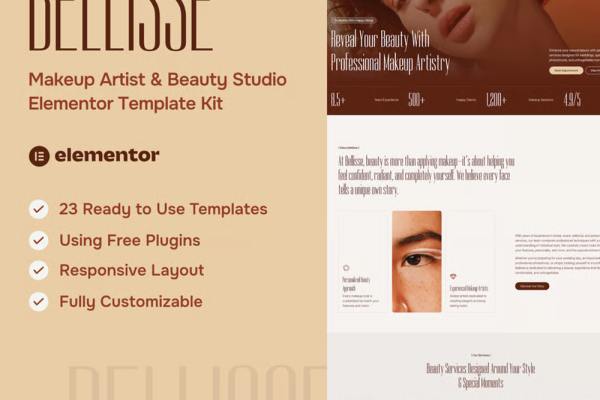 Bellisse – 美妆师 & 美容工作室 Elementor 模板套件
