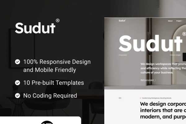 Sudut – 企业室内设计 Elementor 模板套件