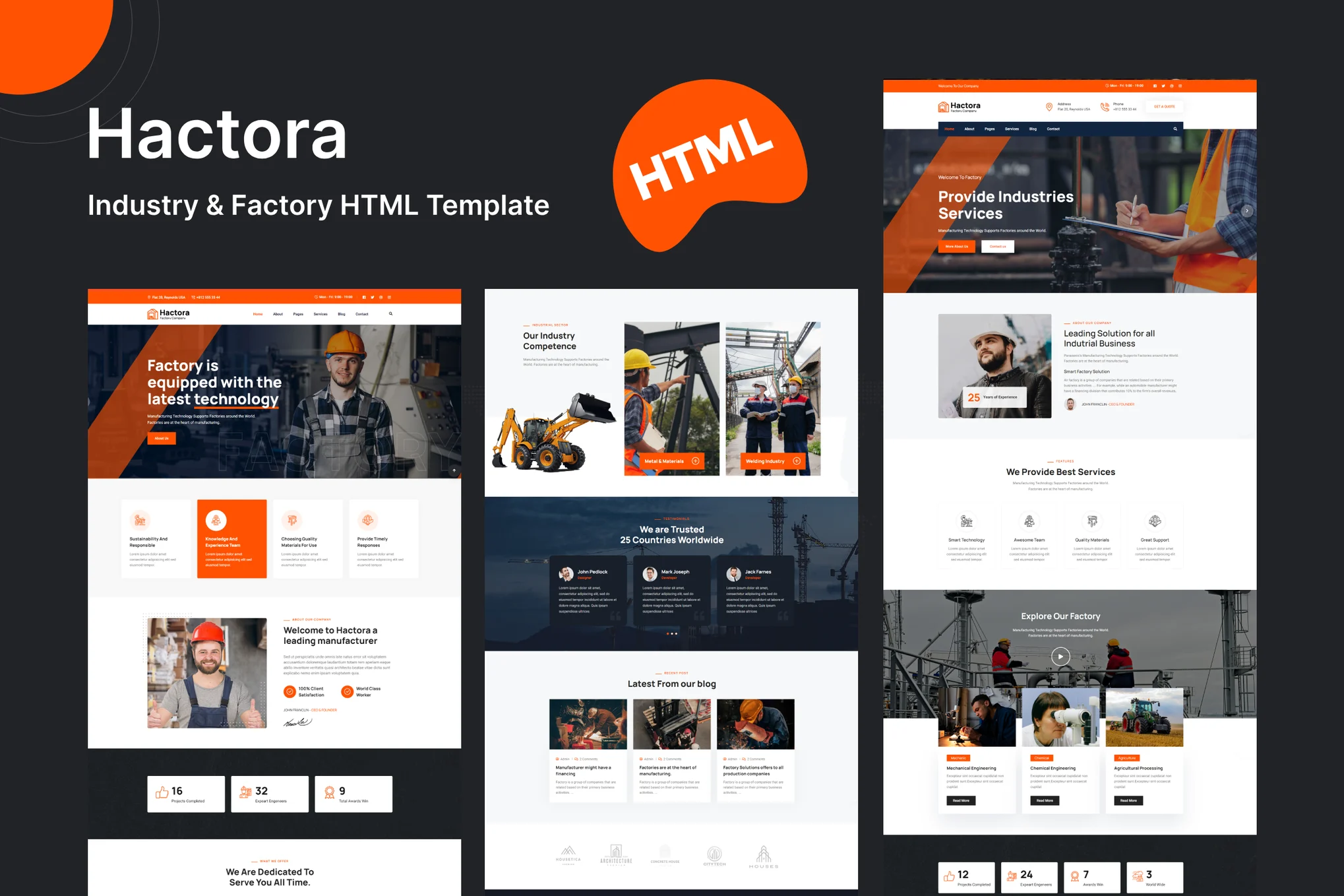 Hactora – 工业工厂 HTML 网站模板 Preview 1