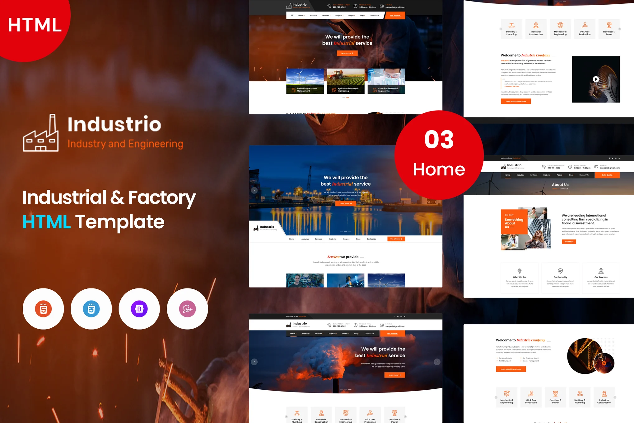 Industrio — 工业制造与工厂企业网站模板 Preview 1
