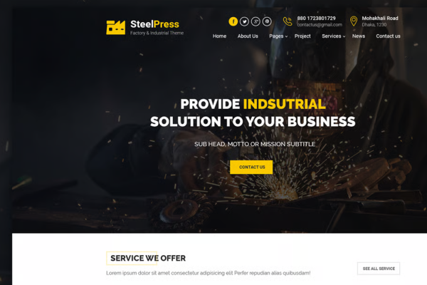 SteelPress – 工业工厂 HTML 网站模板