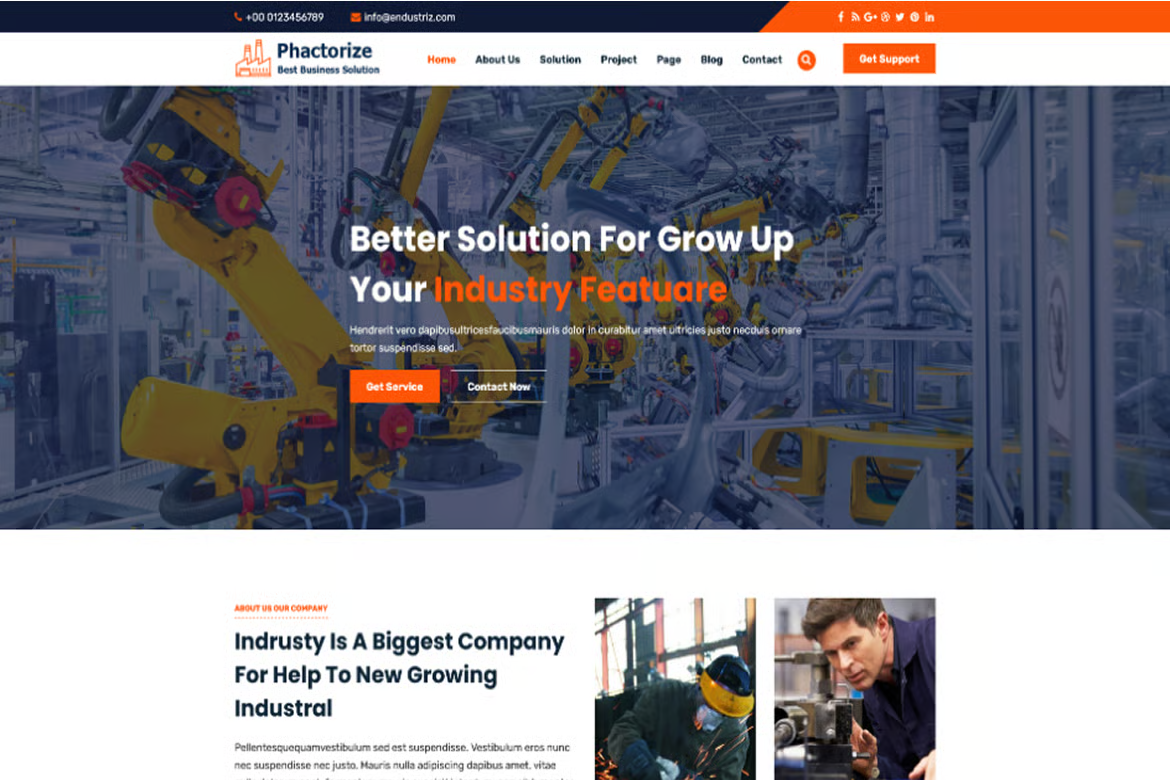 Phactorize – 工厂工业 HTML5 网站模板 Preview 1