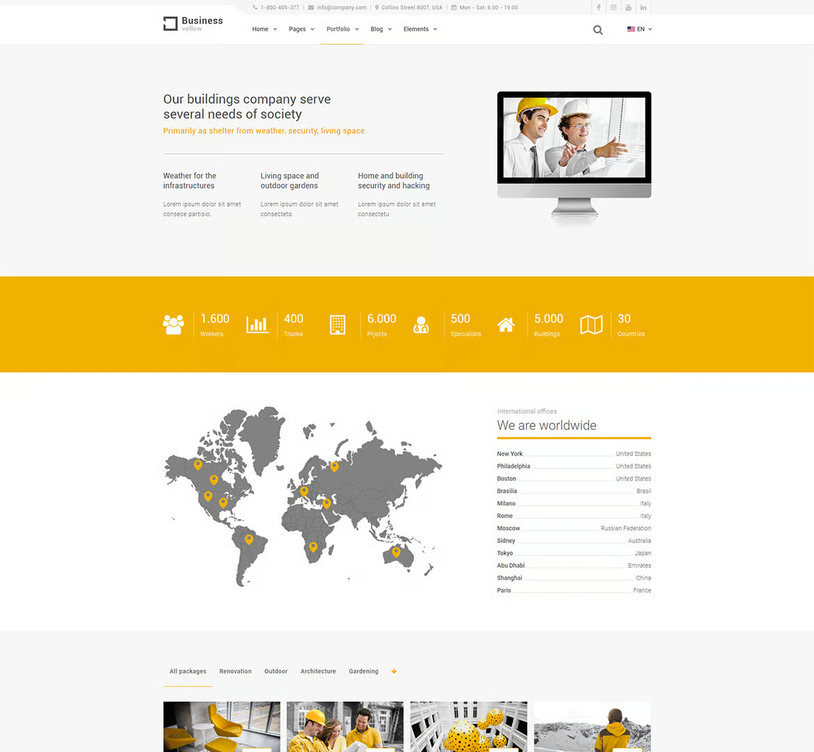 Yellow Business-建筑商业 HTML5 网站模板 Preview 1