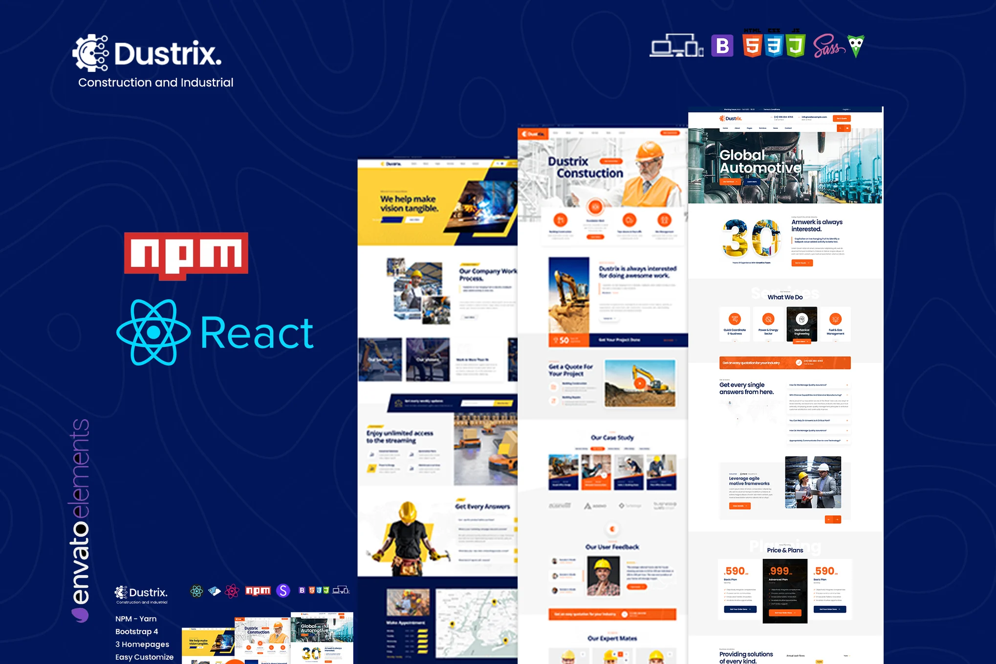 Dustrix – 建筑与工业行业 React 网站模板 Preview 1