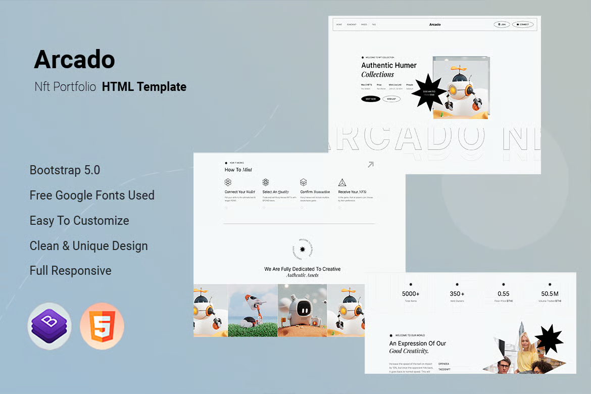 Arcado – NFT 作品集 HTML 模板 Preview 1